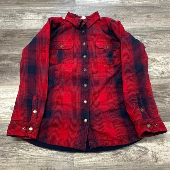 Duluth Trading Shirt Mens L Jacket Plaid Flannel Fleece Lined Button Up Shacket - Picture 1 of 9